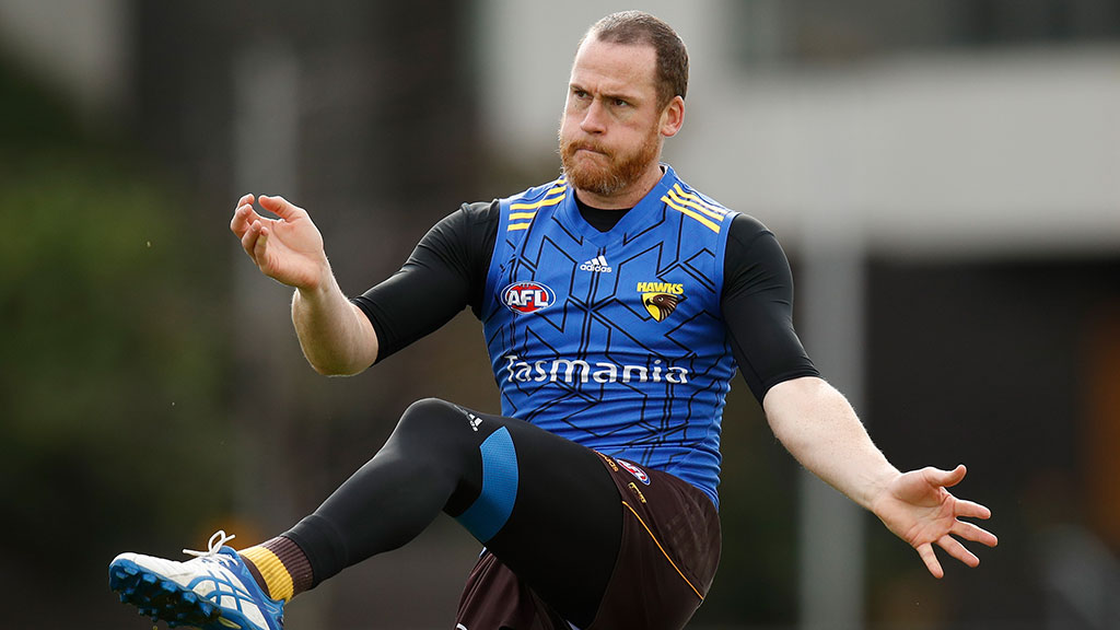 JarrydRoughead1024.jpg Jarryd Roughead spent time through the midfield during Hawthorn's match sim on Friday - AFL,Hawthorn Hawks,Jarryd Roughead